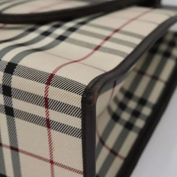 BURBERRY Nova Check Hand Bag Canvas Beige Brown Auth BA050 - Picture 3 of 15